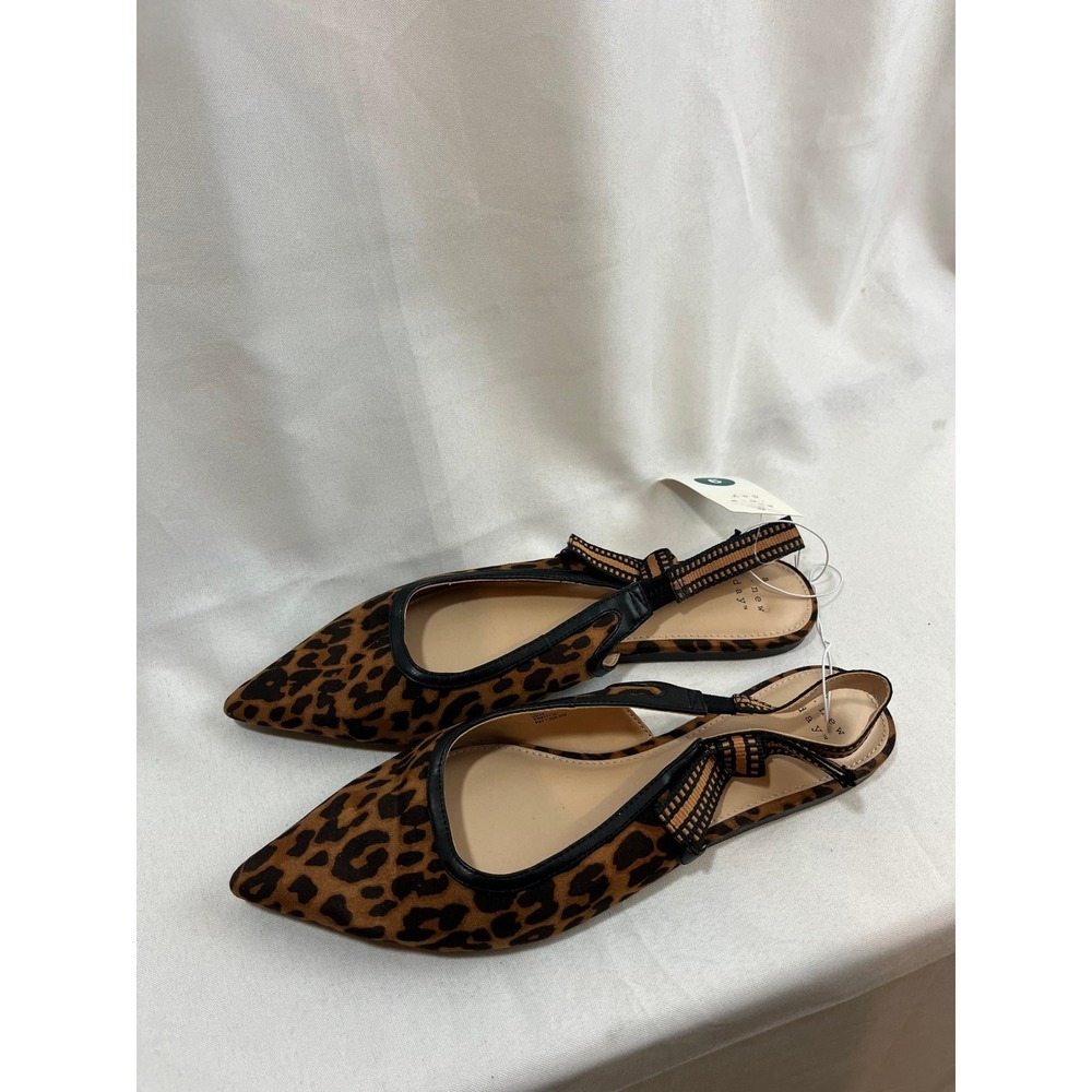 A New Day Womens Leopard Print Pointed Toe Slingback Flats Brown Black Size 9